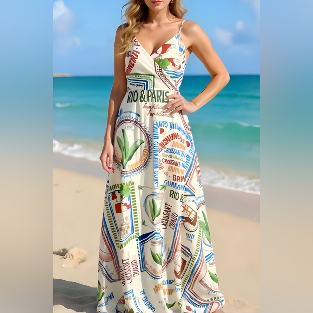 Rio to Paris Tropical Print Backless A-line Midi Dress